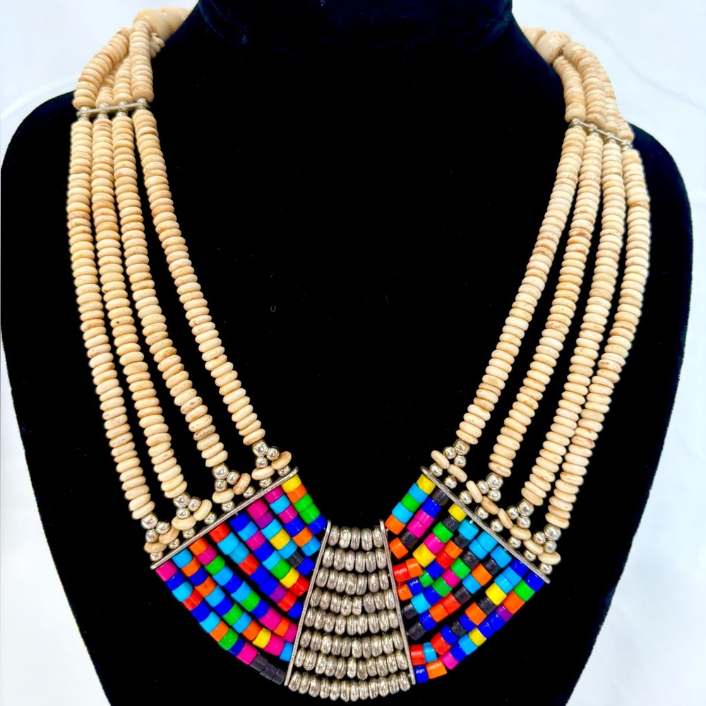Tribal African bone beaded necklace